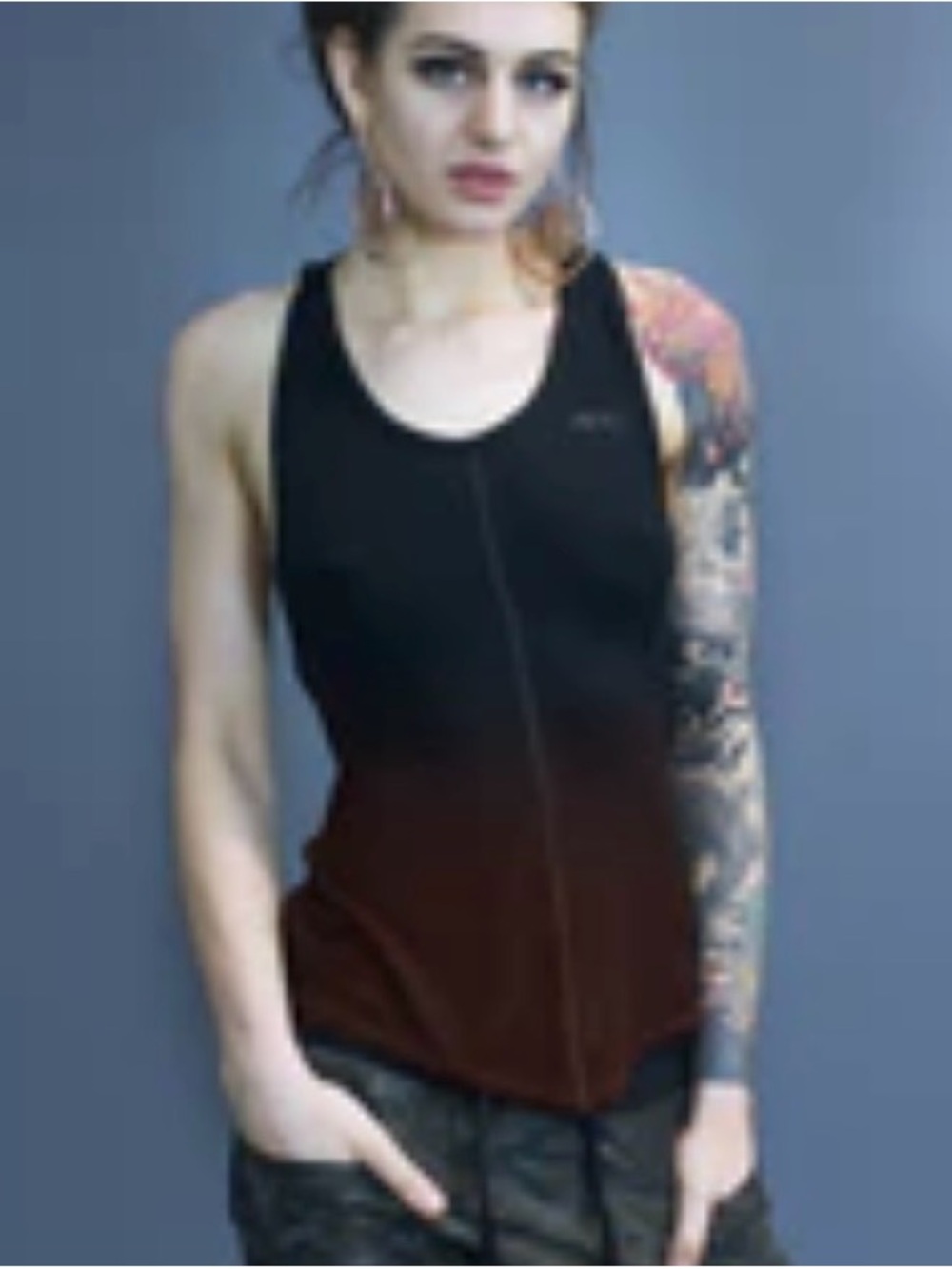 Helvak Sutton relaxed fit tank, Black & brown gradient tank top, Small S